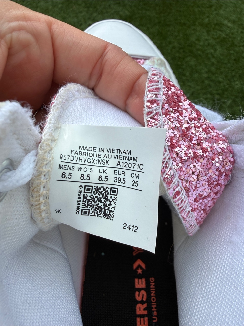 Converse All Star Pink and White Glitter High-Top Platform Sneakers - Picture 7 of 8